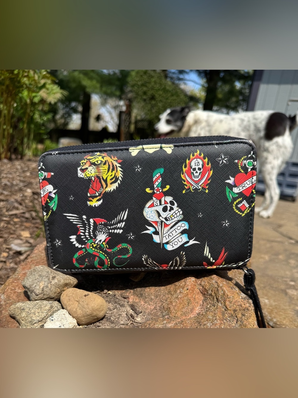 Ed Hardy Black Tattoo Zip Wallet